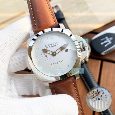 Replica Panerai Luminor Marina SS White Dial Brown Leather Strap Watch